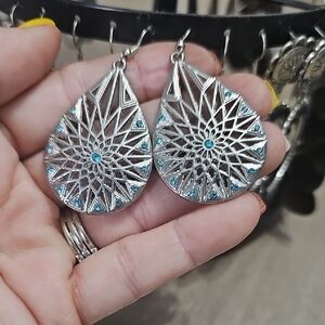 Paparazzi Silver and Blue Starburst Earrings